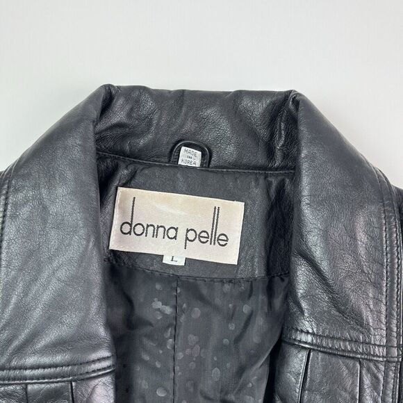 Vintage Donna Pelle Long Leather Trench Coat Sz L Black Y2K 90s Grunge Goth - Picture 3 of 14